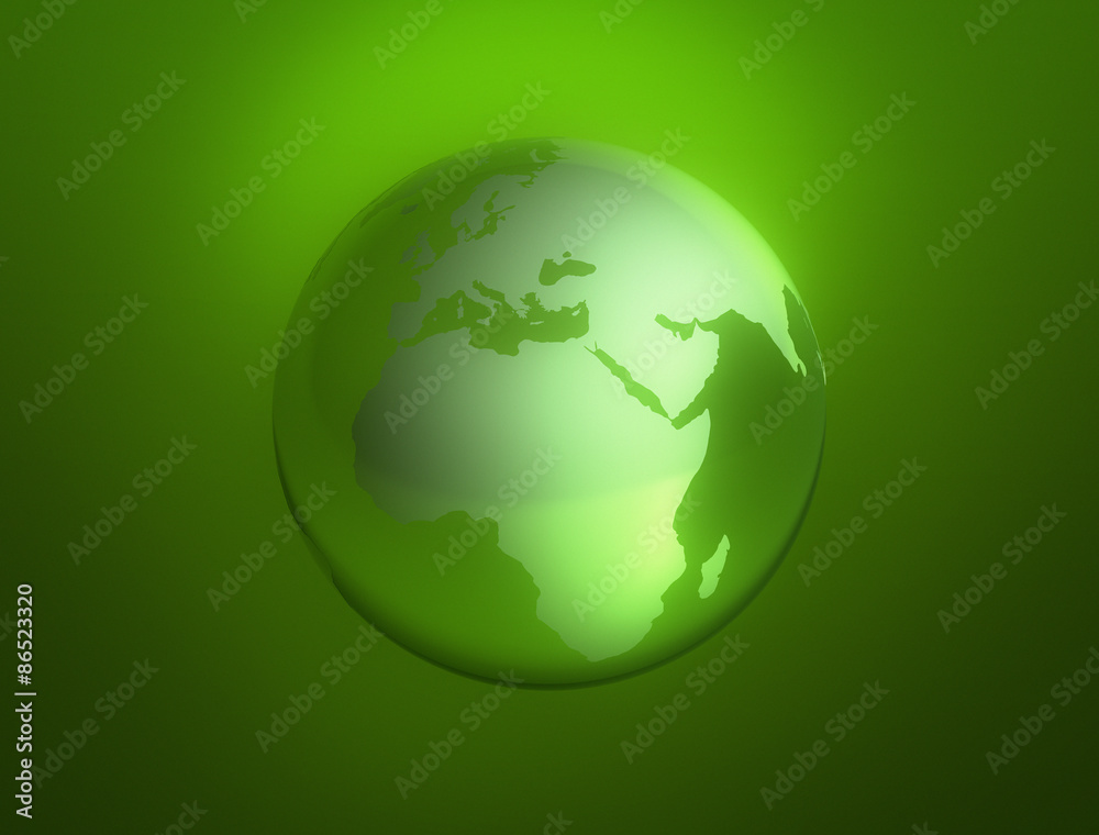 World glass globe on green background World glass globe on green background