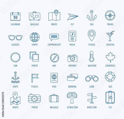 Travel vector logo icons set. Sea, travel or holiday and sea