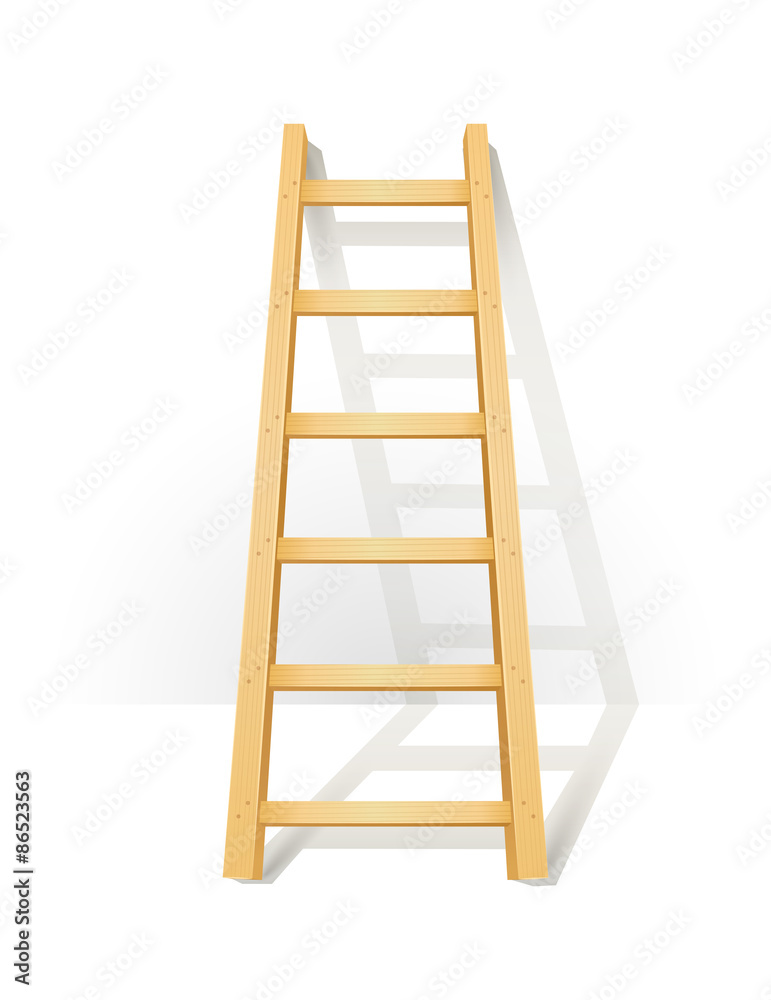 Wooden step ladders stand near white wall. Eps10 vector Wooden step ladders stand near white wall. Eps10 vector