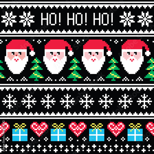 Christmas jumper or sweater seamless pattern with Santa and presents 