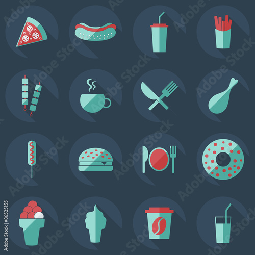 Flat concept, set modern design with shadow food