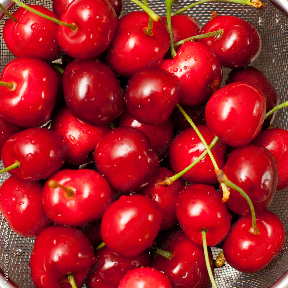 Wet cherries in stainer Wet cherries in stainer