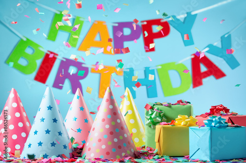 Birthday gift boxes with paper confetti