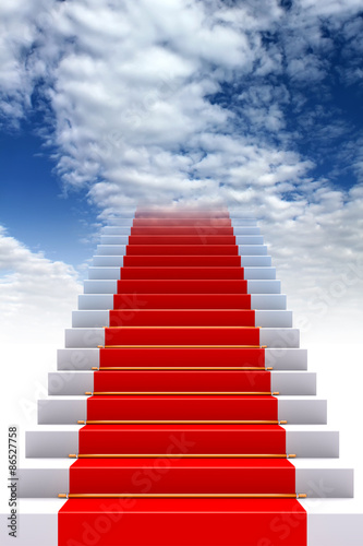 Red carpet on stairs to heaven