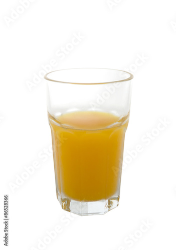 Orange juice glass on white background