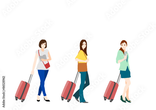 旅行する女性たちのイラスト 