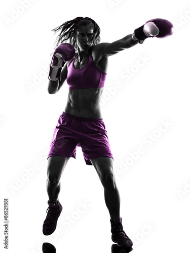 woman boxer boxing kickboxing silhouette isolated