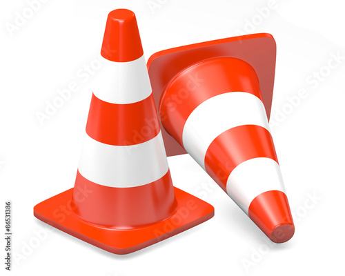 3d traffic cones isolated over white
