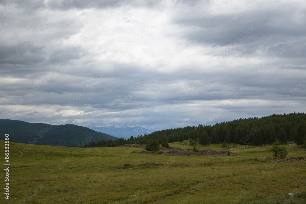 view of the valley from pastures in Altai