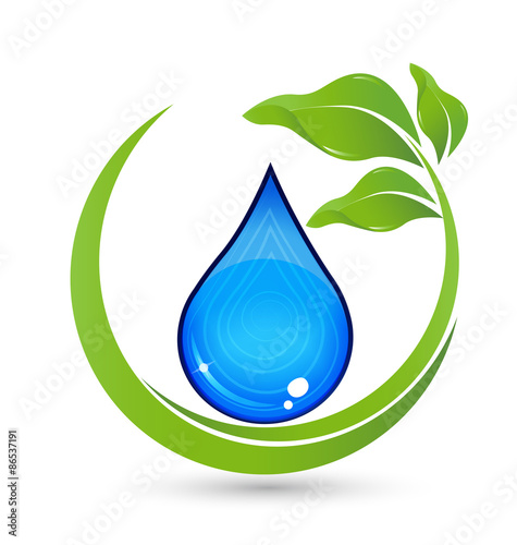 Drop of Water with green leafs logo vector