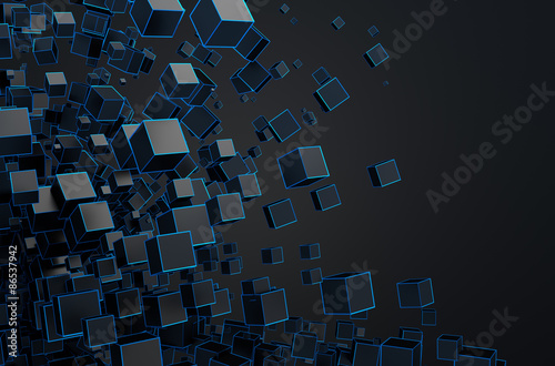 Fototapeta Naklejka Na Ścianę i Meble -  Abstract 3D Rendering of Flying Cubes.