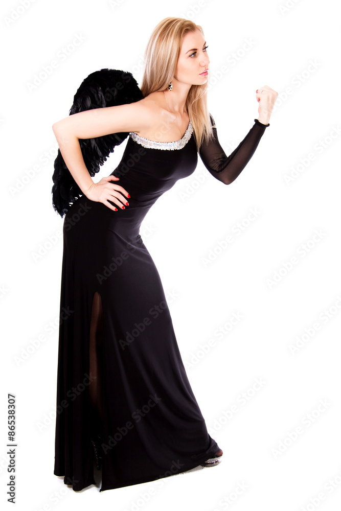 Beautiful black angel showing a fist Beautiful black angel showing a fist