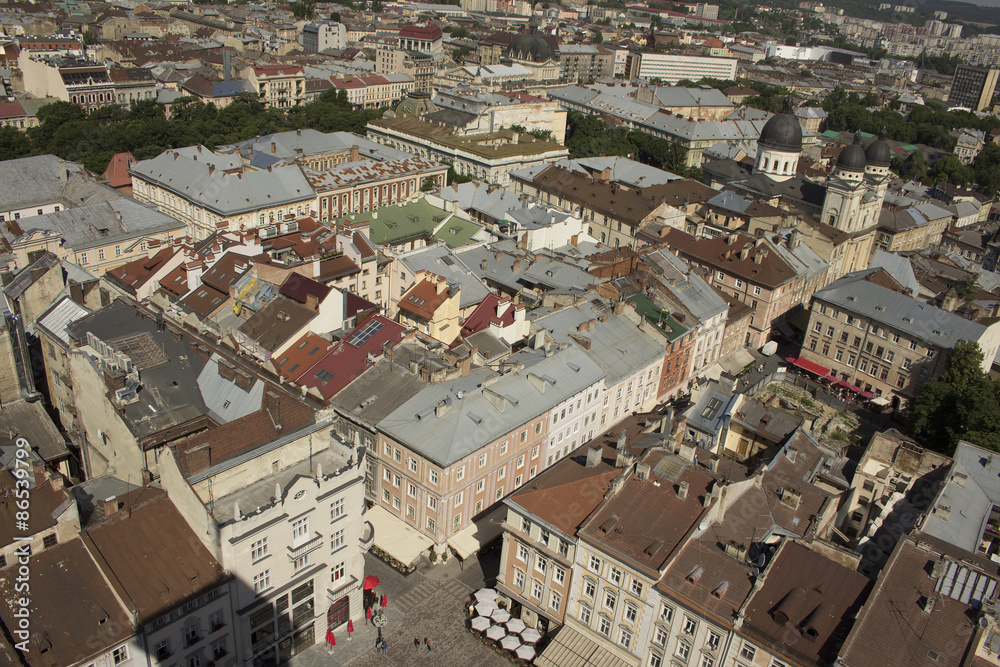 View of the roof of Lviv from the height