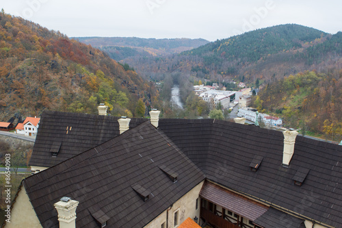 Pretty view on the beautiful small town in forest in Czech Republic