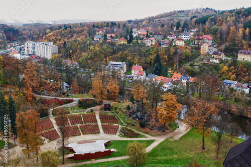 Pretty view on the beautiful small town in forest in Czech Republic