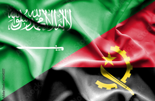 Waving flag of Angola and Saudi Arabia