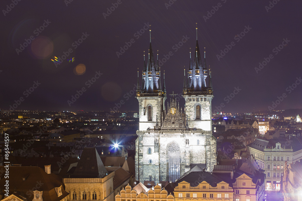 Very pretty view on the center cathedral of Prague in Czech Republic