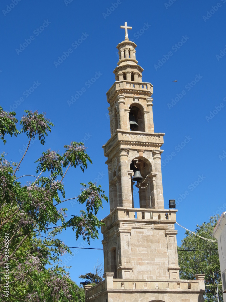 Grèce - Sud de l'ile de Rhodes - Clocher de l'Eglise de Lachania