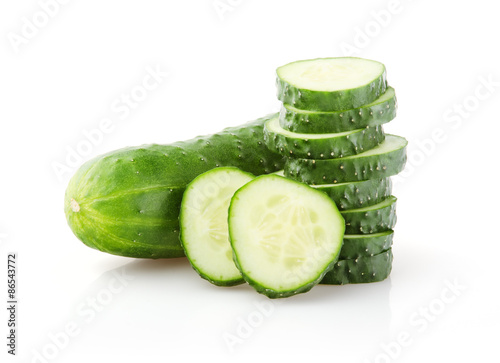 Fresh Cucumber and Slices on white