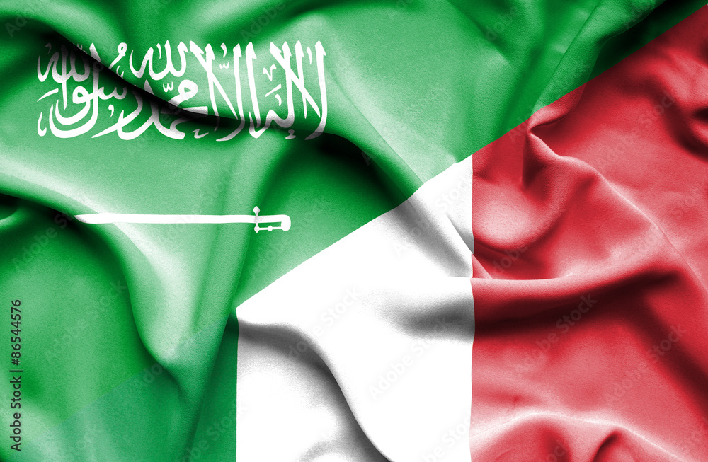 Waving flag of Italy and Saudi Arabia