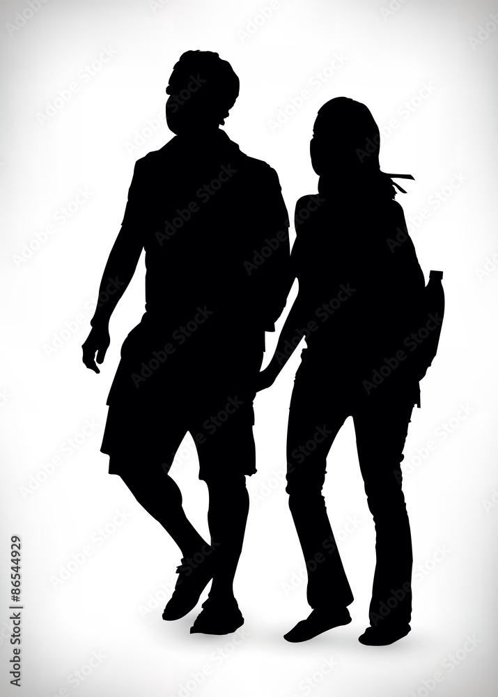 Black silhouette of a couple isolated on a white background