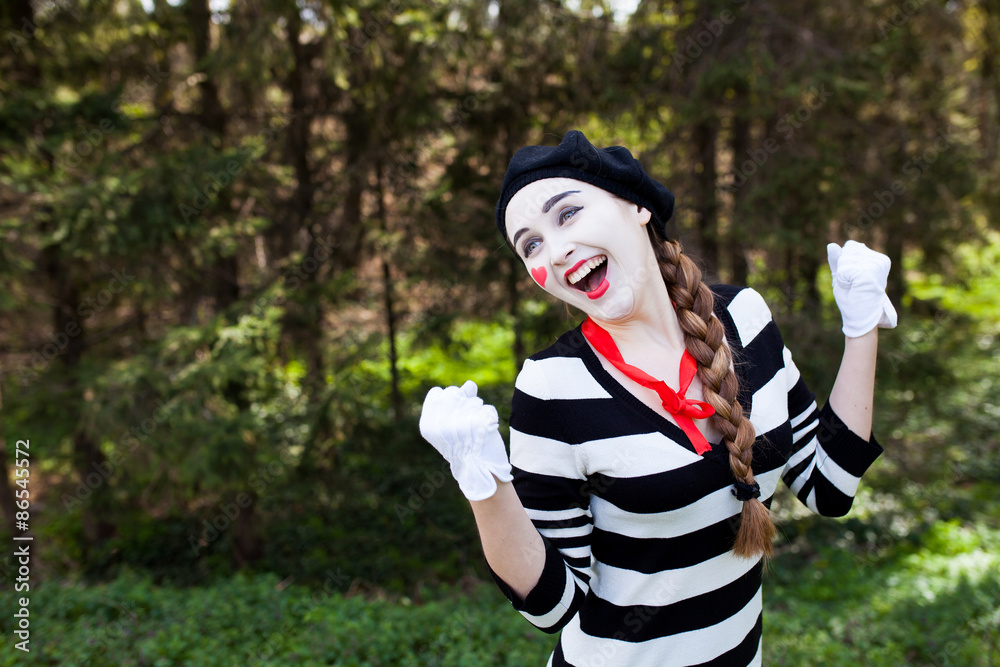 Fototapeta premium Emotional Mime on the park background