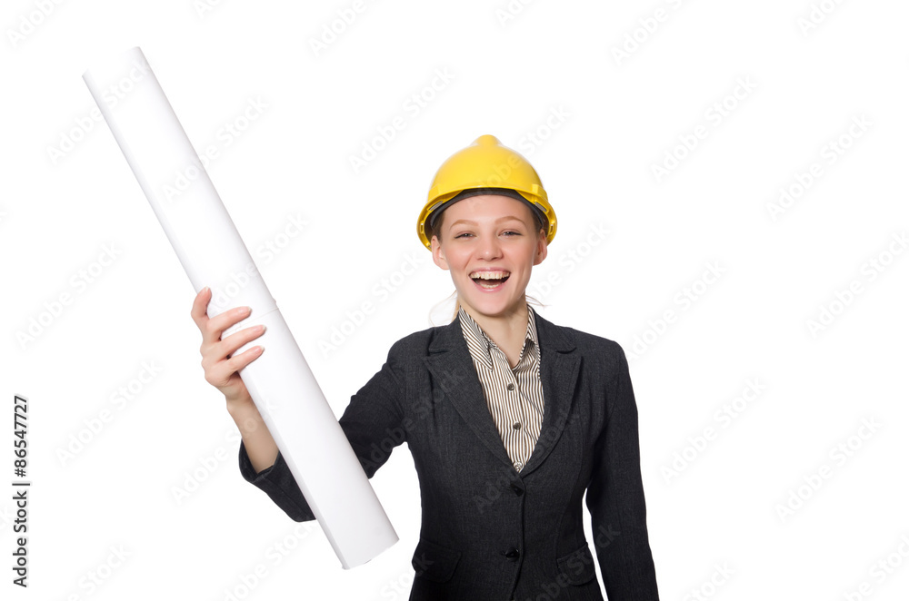 Woman engineer with draft papers Woman engineer with draft papers