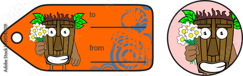 tiki hawaiian mask cartoon giftcard in vector format