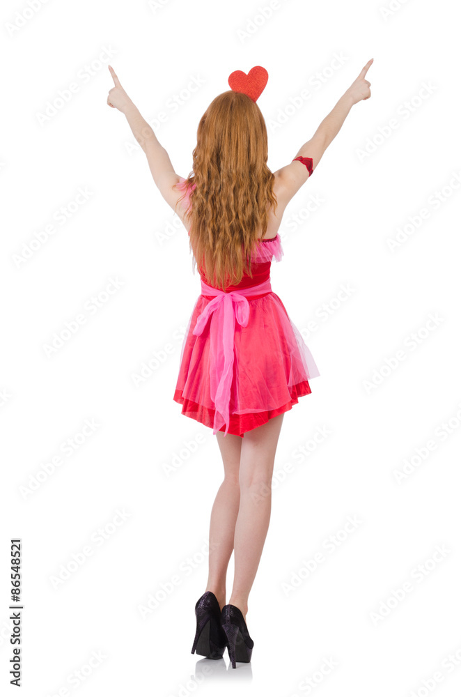Pretty young model in mini pink dress isolated on white Pretty young model in mini pink dress isolated on white