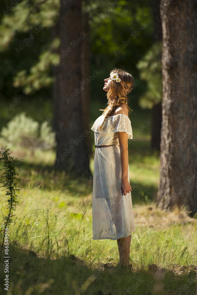 Pretty Young Boho Woman Standing in Forest Pretty Young Boho Woman Standing in Forest