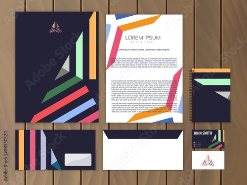 Creative colorful corporate identity with triangle logo design template. Trendy stationery business concept. Vector illustration.