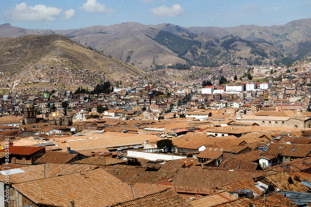 Red Tile Roof Tops And Hills Cusco Peru