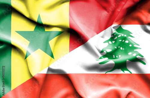 Waving flag of Lebanon and Senegal photo