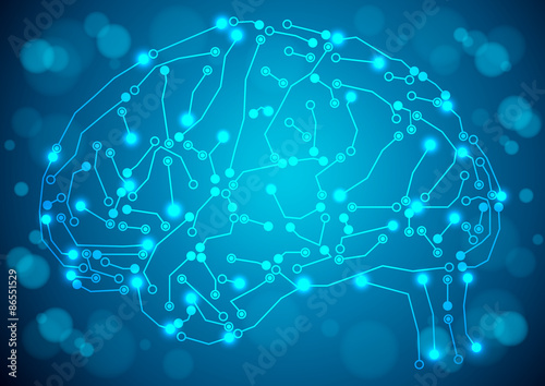 Brain with circuit board texture. Digital concept. Digitally bac