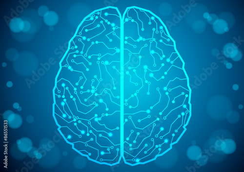 Brain with circuit board texture. Digital concept. Digitally bac