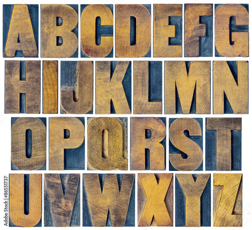 alphabet set in vintage letterpress wood type