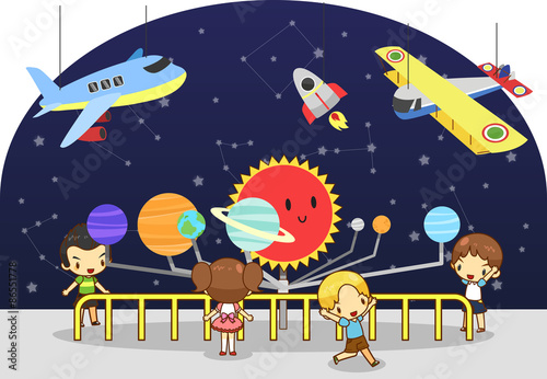 Children are having an educational study at the science physics museum