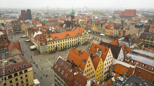 Top view of center Wroclaw old town, Poland.