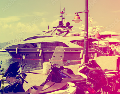 Colorful view on the boat in Saint-Tropez in France