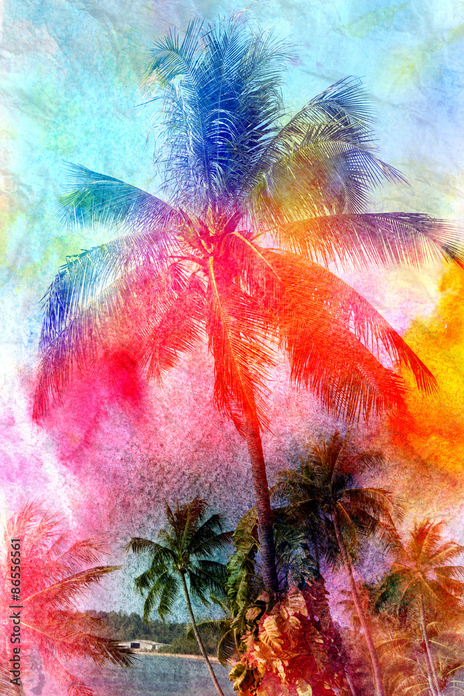 Fototapeta premium Beautiful watercolor palm trees