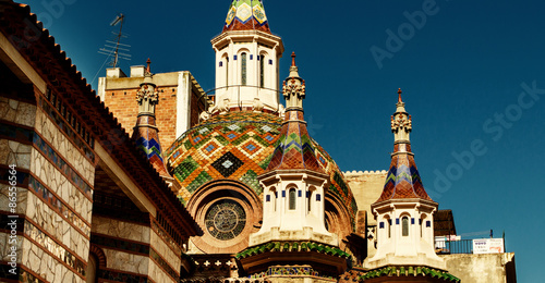 Pretty view on a very colorful old church in Lloret de Mar in Spain