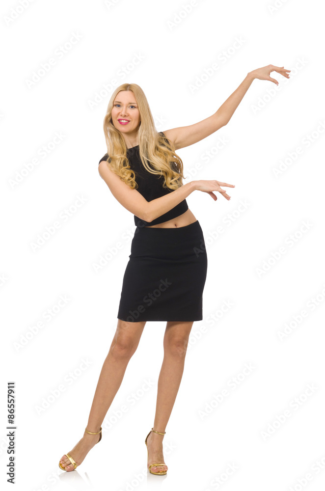 Pretty girl in black mini dress isolated on white Pretty girl in black mini dress isolated on white