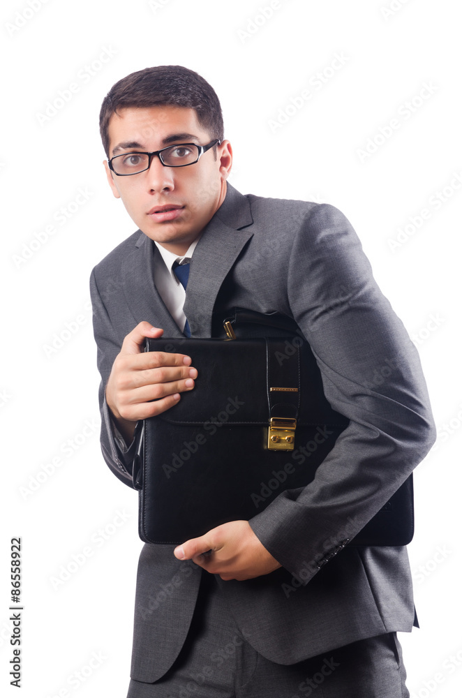 Young businessman with briefcase isolated on white Young businessman with briefcase isolated on white