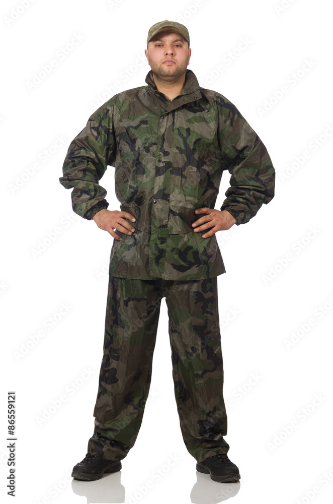 Young man in soldier uniform isolated on white Young man in soldier uniform isolated on white