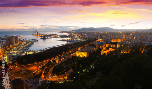 Sunset view of Malaga with Port