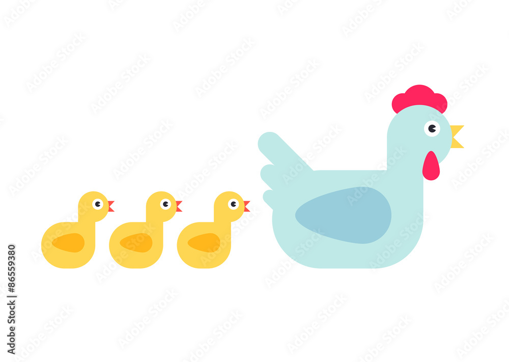 Hen and lovely chickens walking forward Hen and lovely chickens walking forward