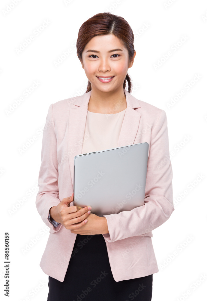 Businesswoman holding with notebook computer Businesswoman holding with notebook computer