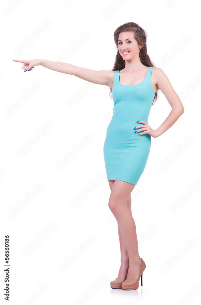 Pretty young girl in blue dress isolated on white Pretty young girl in blue dress isolated on white