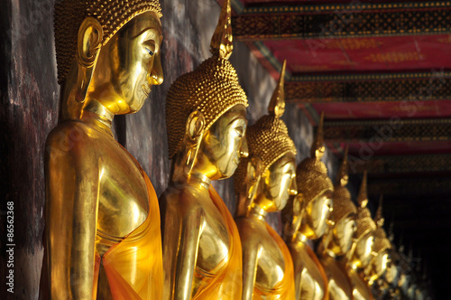 Line of gold buddha statue