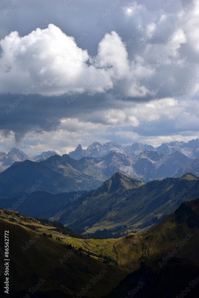 Wild mountain landscape with dramatic clouds (Warth-Schröcken)